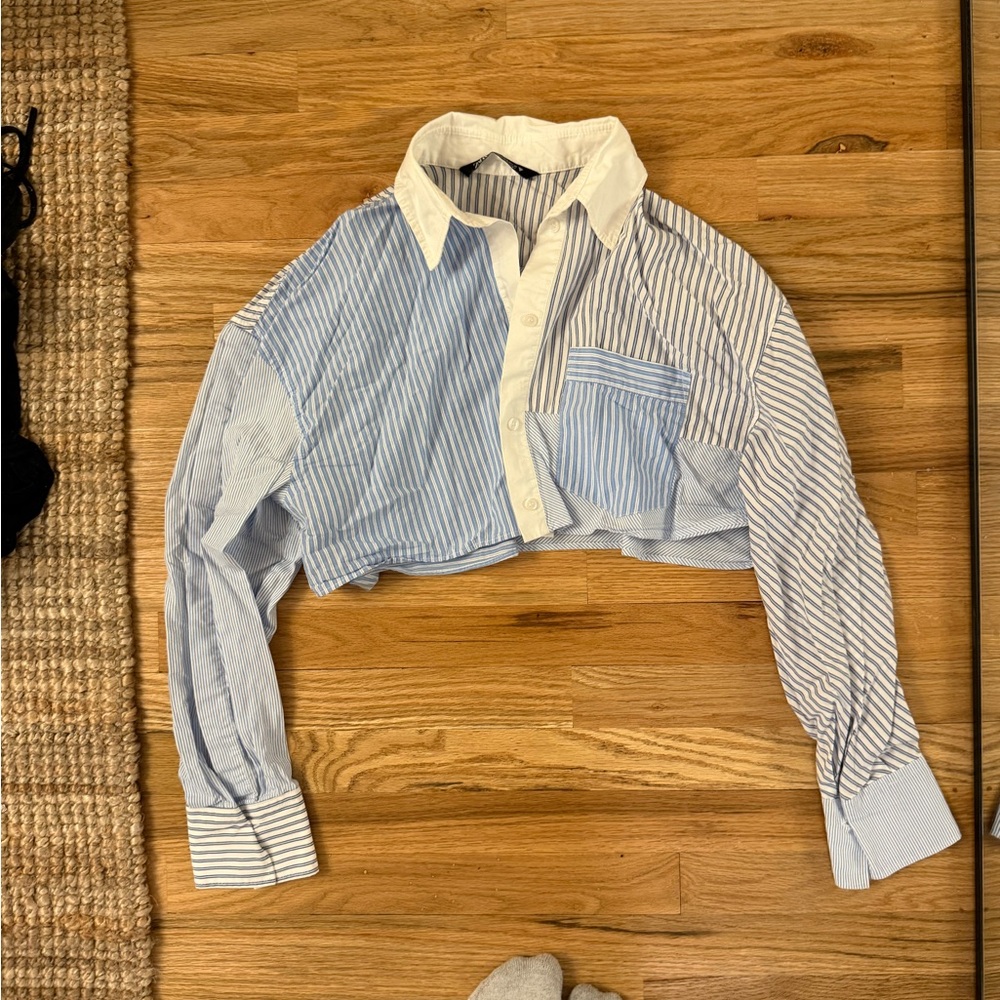 Zara White and Blue Striped Shirt